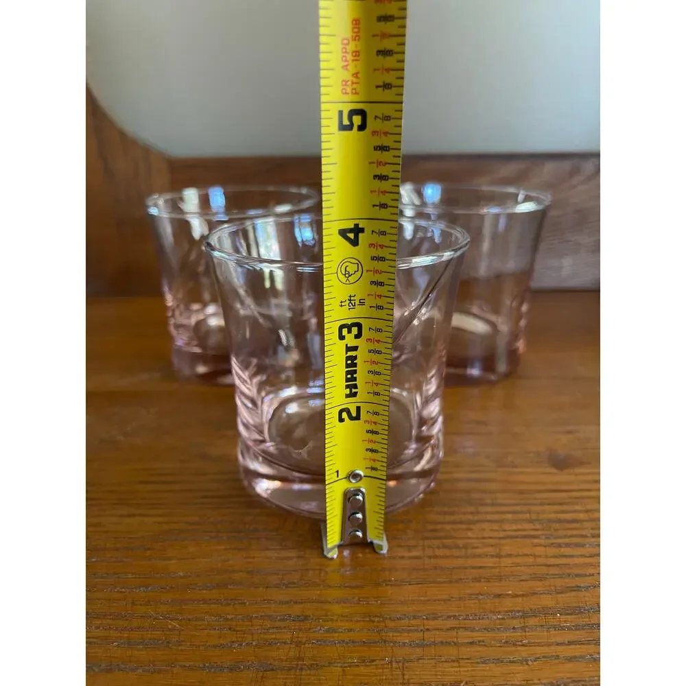 Vintage Libbey Concert Pink Swirl Set of 3 Rocks / Lowball Glasses 3.5